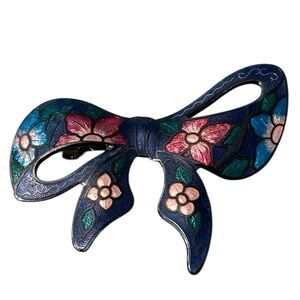 Floral Bow Brooch Multicolor Enamel Cloisonné vibes purple background flowers